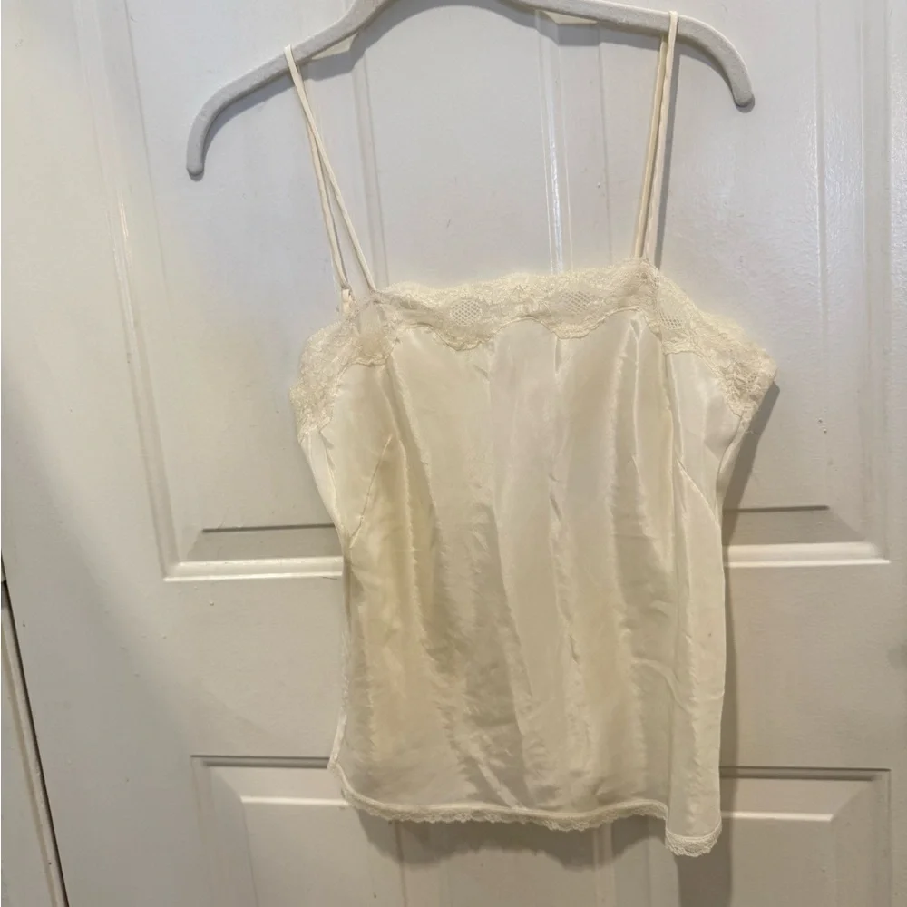 Vintage Warners 80s/90s Simple cream Satin Lingerie Cami Lace Trim - Picture 2 of 5